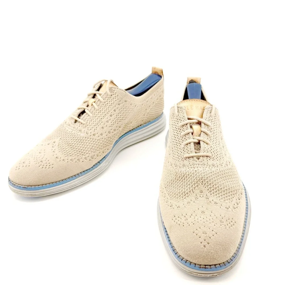 Cole Haan OriginalGrand Wingtip Oxford Mens 8 Beige Knit C29434 Stitchlite